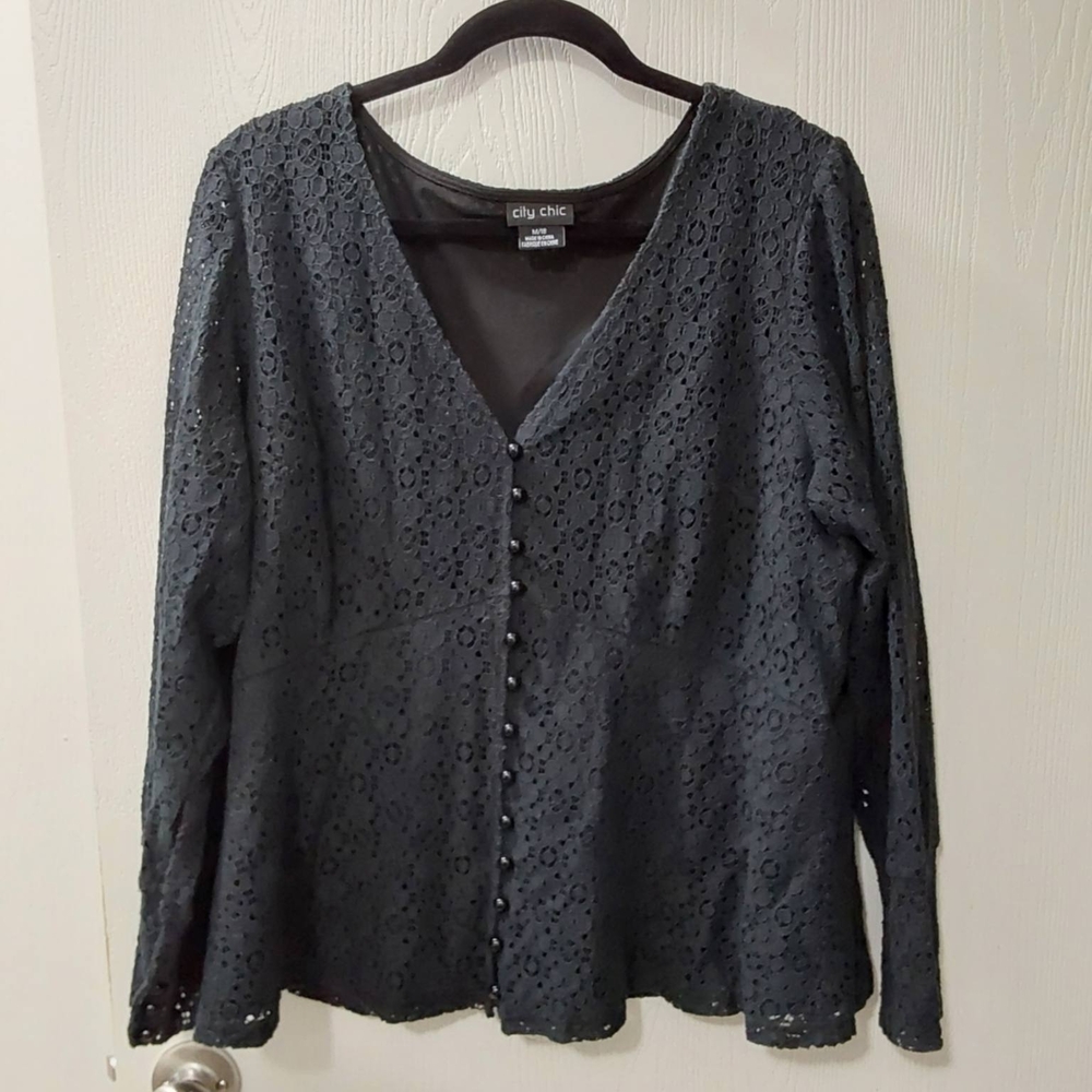 City Chic Black Lace V-Neck Top